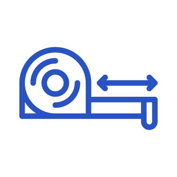 Tape measure icon symbolizing precision and measurement in roofing and remodeling projects.