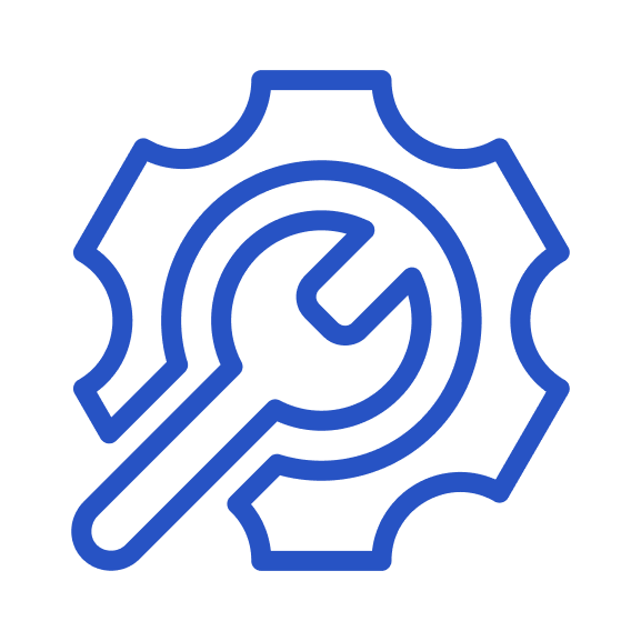 Wrench and gear icon symbolizing maintenance and repair services for roofing and remodeling solutions.